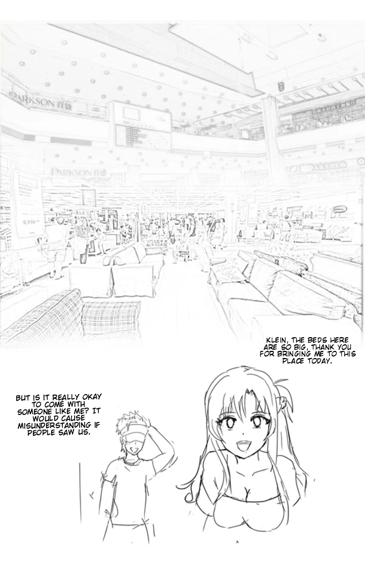 Asuna and Klein buying new bed.