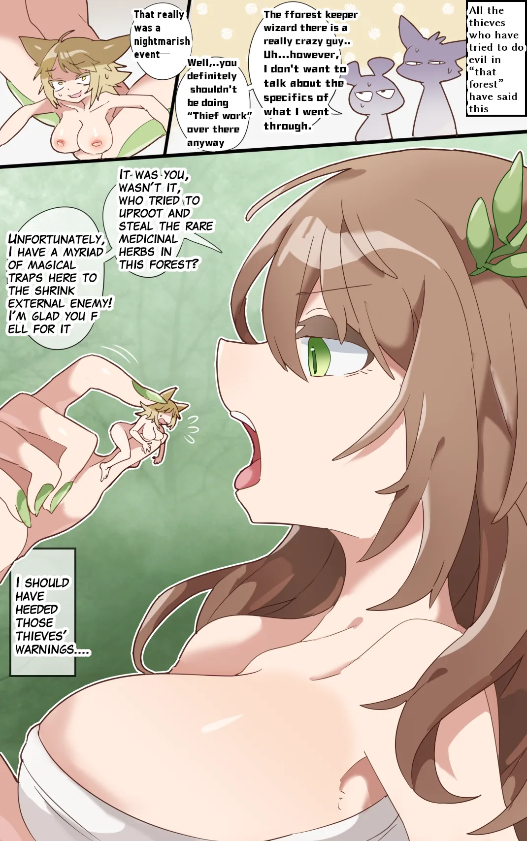 A witch living in the forest swallows you whole and punishes you inside her stomach