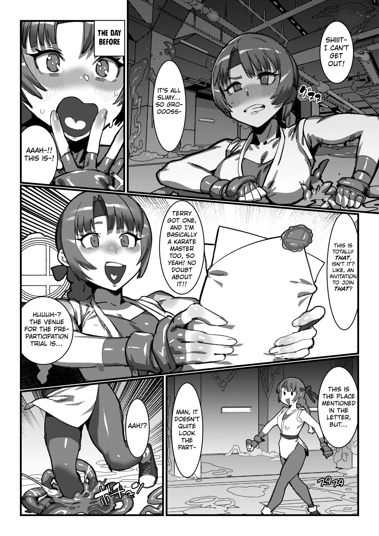 Yuri and Mai from KOF fall into a tentacle trap disguised as the floor