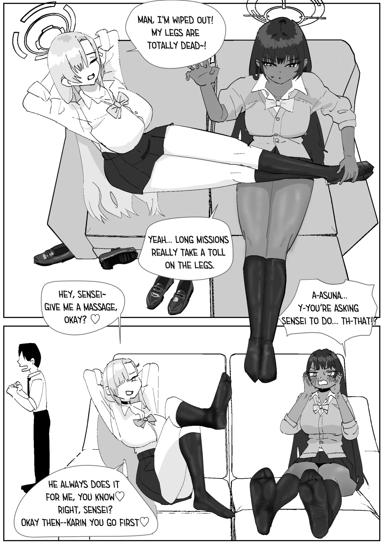 Karin & Asuna Masochist’s Cum Squeezed by Stinky Feet